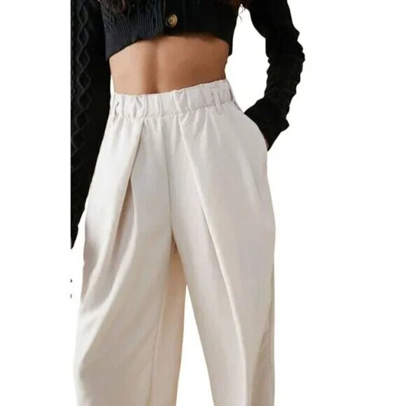 FREE PEOPLE Nothin' to Say Elastic Waist Pants in Champagne Dream Size Large - Picture 14 of 14